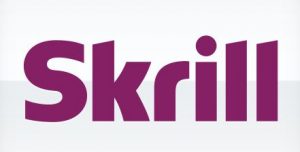 Skrill skrevet i lilla bokstaver.