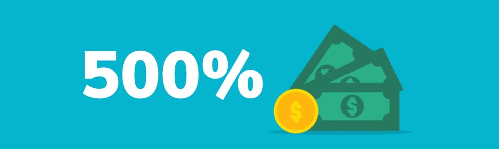 Oversikt over velkomsttilbud med 500 prosent bonus